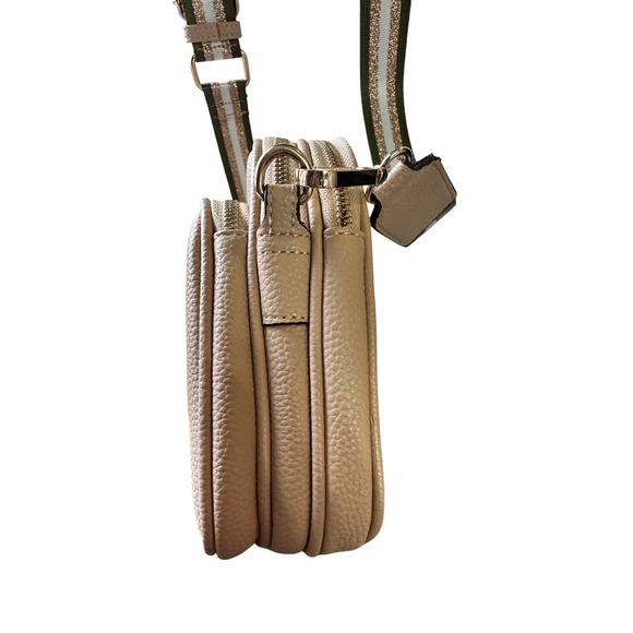 Mali+Lil crossbody phone bag small tan pebbled leather glitter strap - Picture 4 of 13